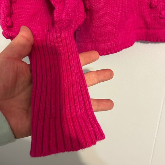Lilly Pulitzer Pink Heart Pom Pom Sweater Puff Sleeve Knit Size M - Picture 8 of 9